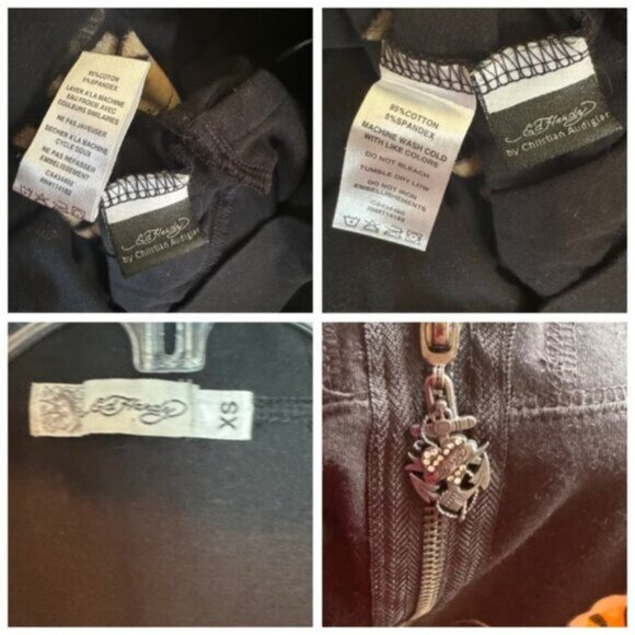 Ed Hardy Vintage Y2K 1/2 Zip Hoodie Cotton Tattoo Roses Graphic Long Sleeves XS - Picture 11 of 16